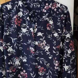 Hillary Radley Dark Navy Printed Blouse